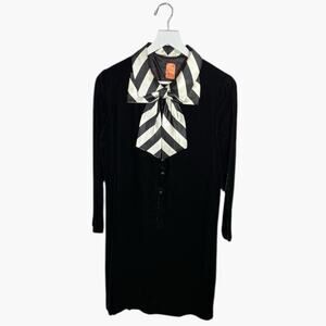 Rare Vintage 70s Black Velvet Pussybow Button-front Dress W2087 Sz 11